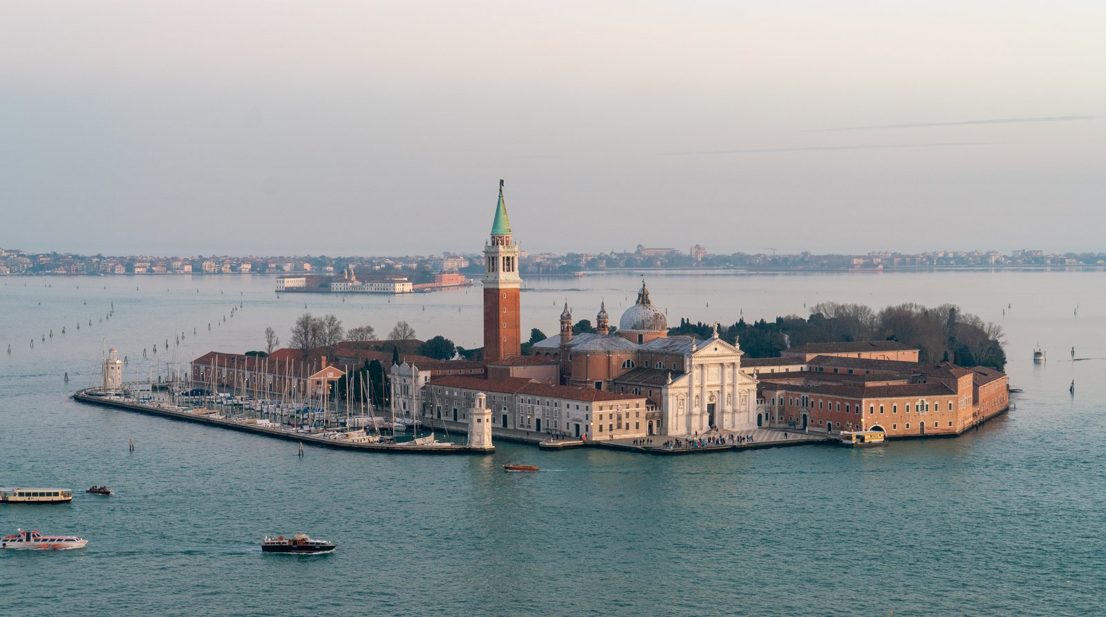 The island of San Giorgio Maggiore seen across the open lagoon.