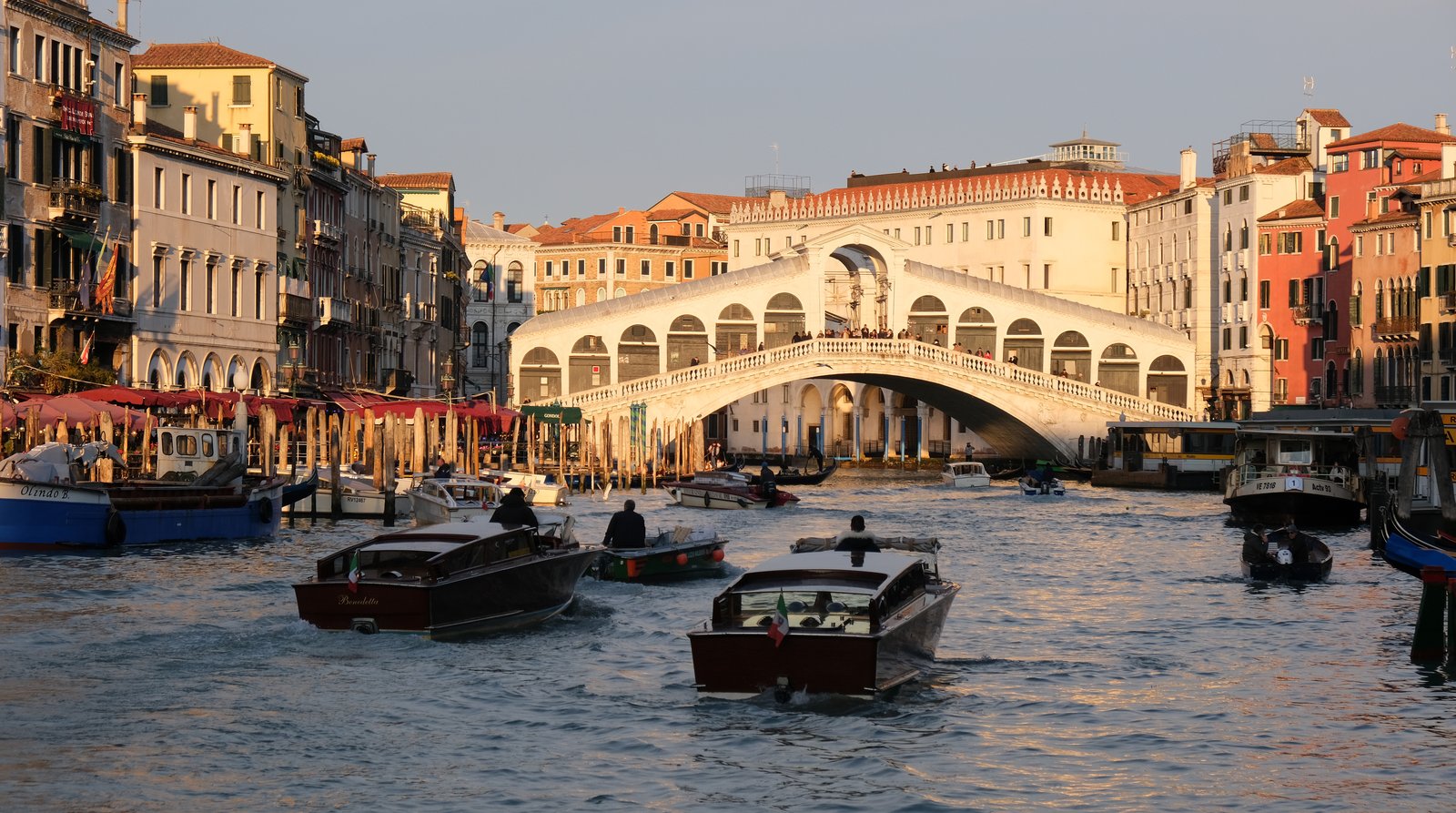 The Rialto Bridge seen from the water, a fixed point on every vaporetto route.