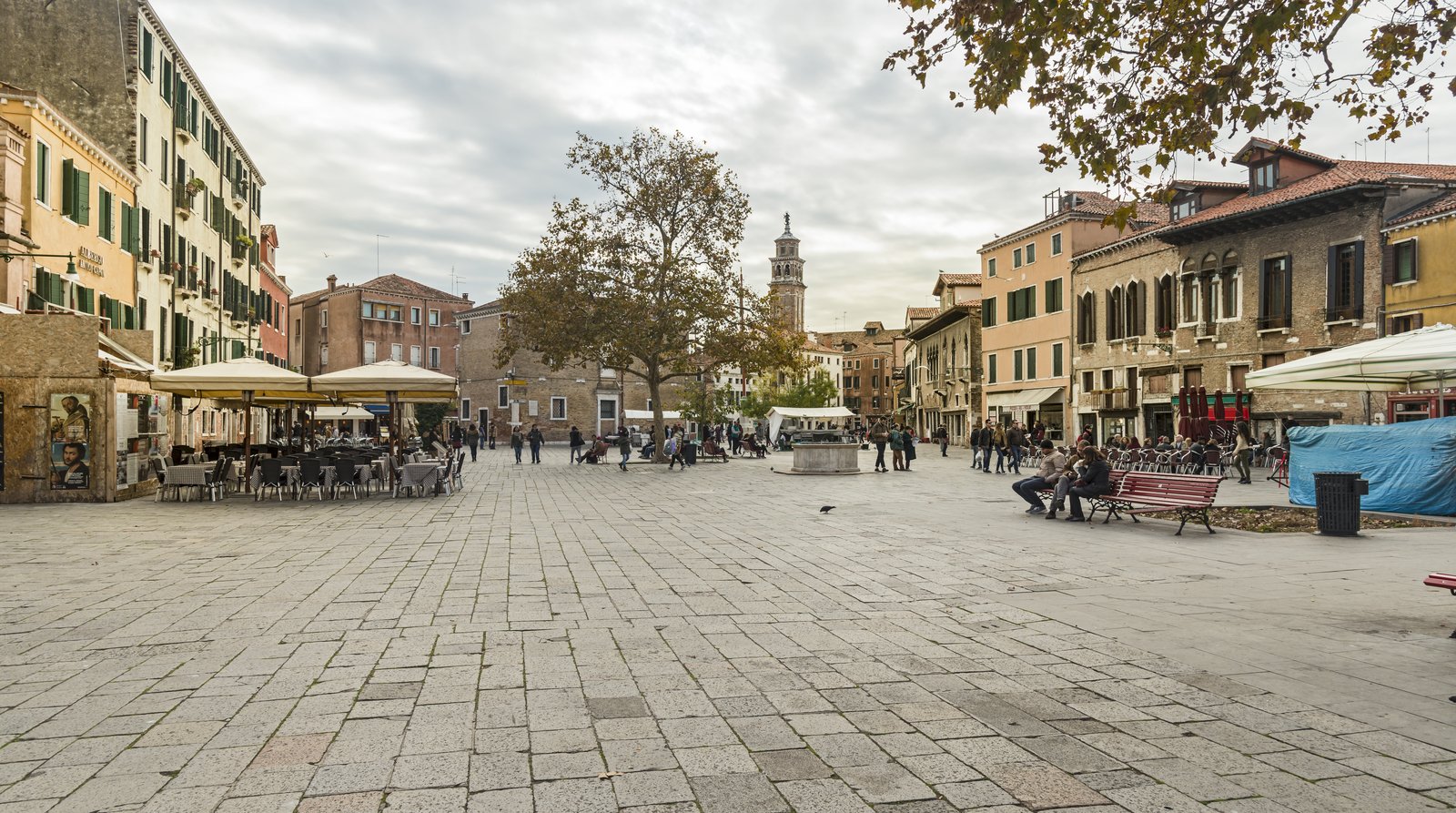 Campo Santa Margherita, a wide open square lined with buildings and market stalls.