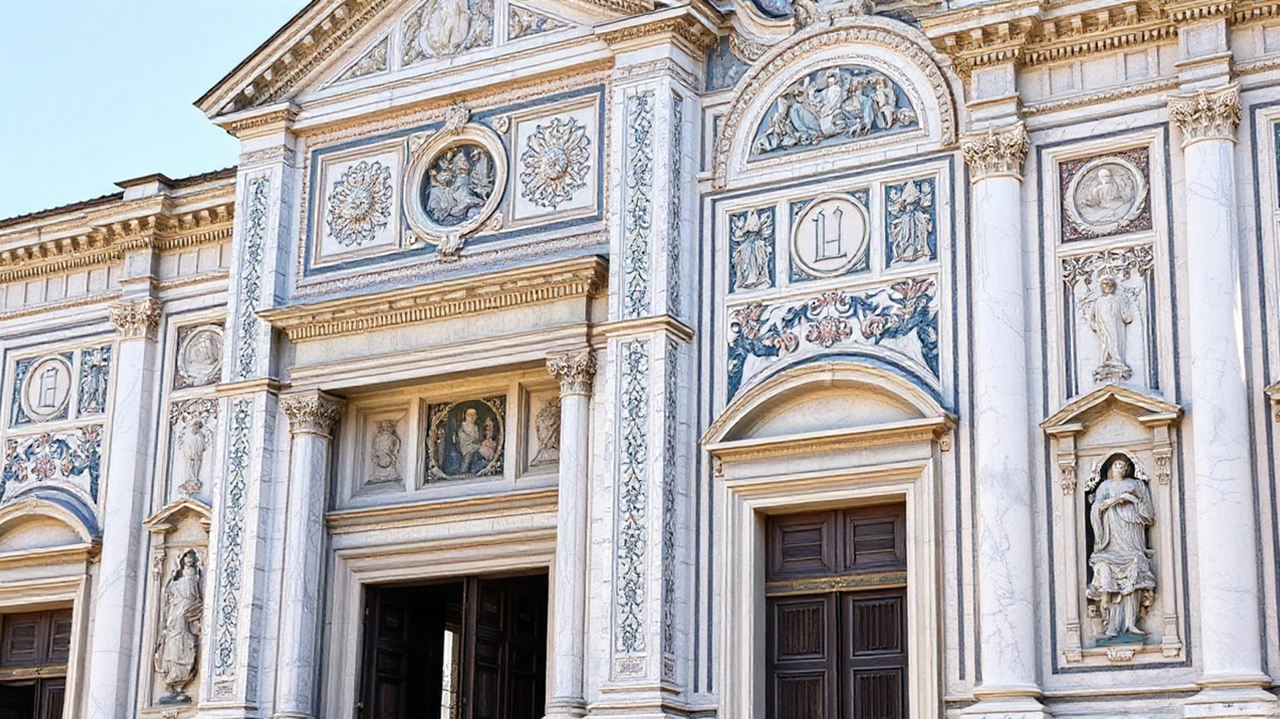 Editorial illustration of Santa Maria dei Miracoli's facade evoking Renaissance elegance.