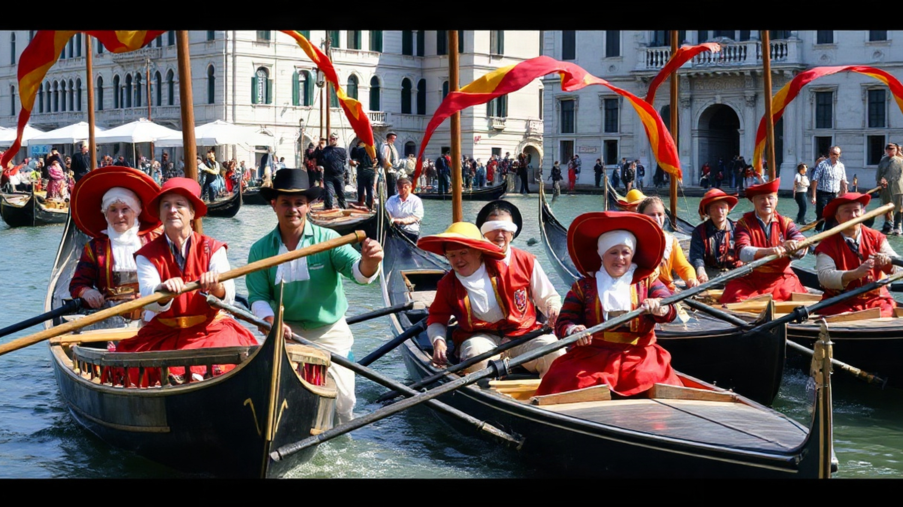 Editorial photograph of the Regata Storica featuring traditional Venetian boats and costumes, evoking the rich maritime heritage of Venice.