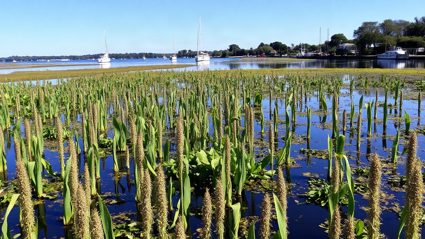 Editorial illustration of a wetland in the Venetian Lagoon, evoking the importance of ecological restoration in Venice.