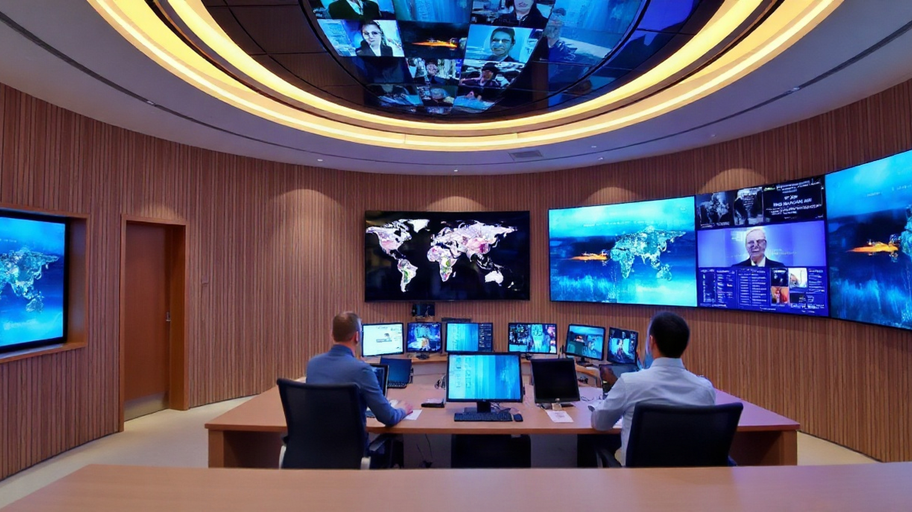 Editorial illustration of Venice's Smart Control Room evoking technological innovation.
